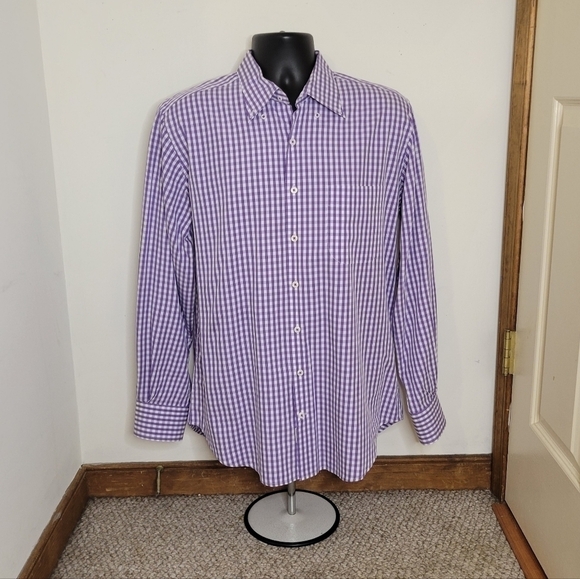 Peter Millar Men's Purple Gingham Dress Shirt - Size (M) - Excellent Condition - Picture 1 of 6